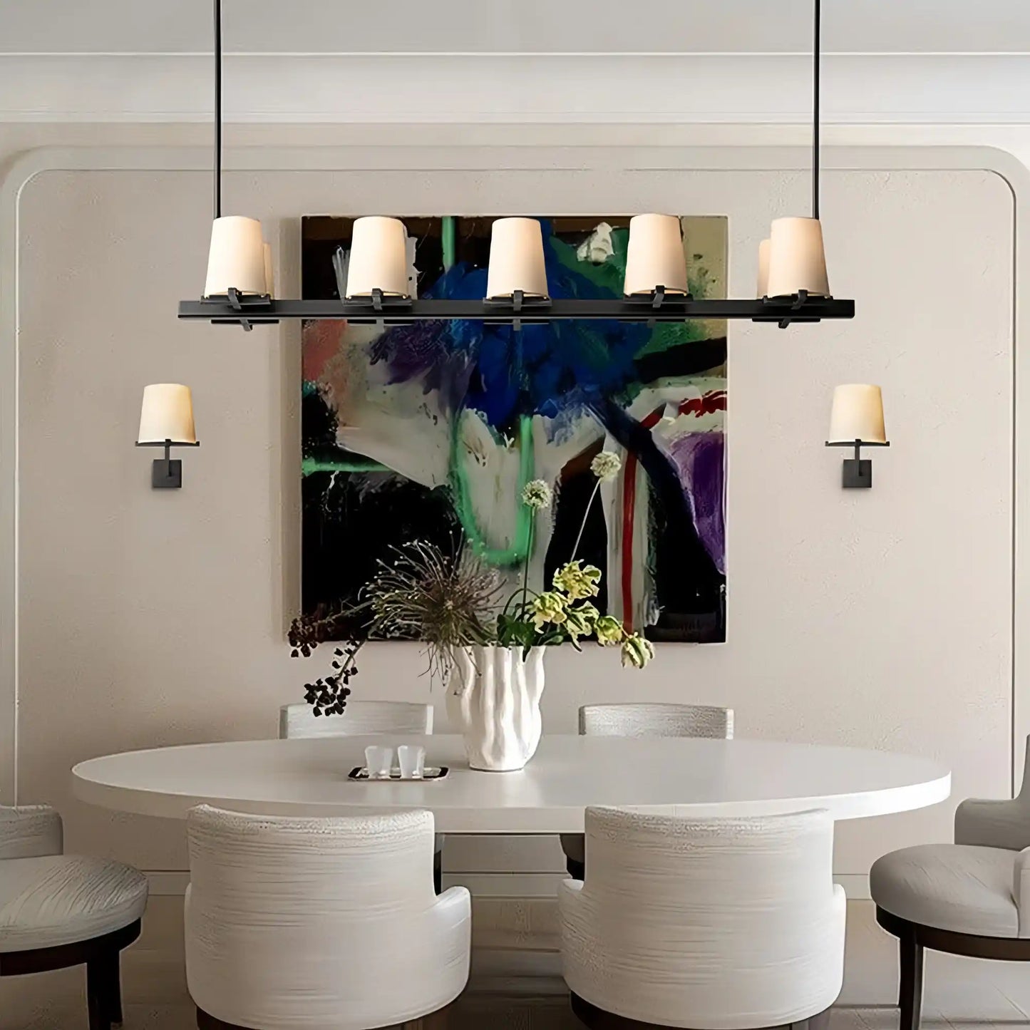Pauilla Fabric Shade Linear Chandelier 49" 60”