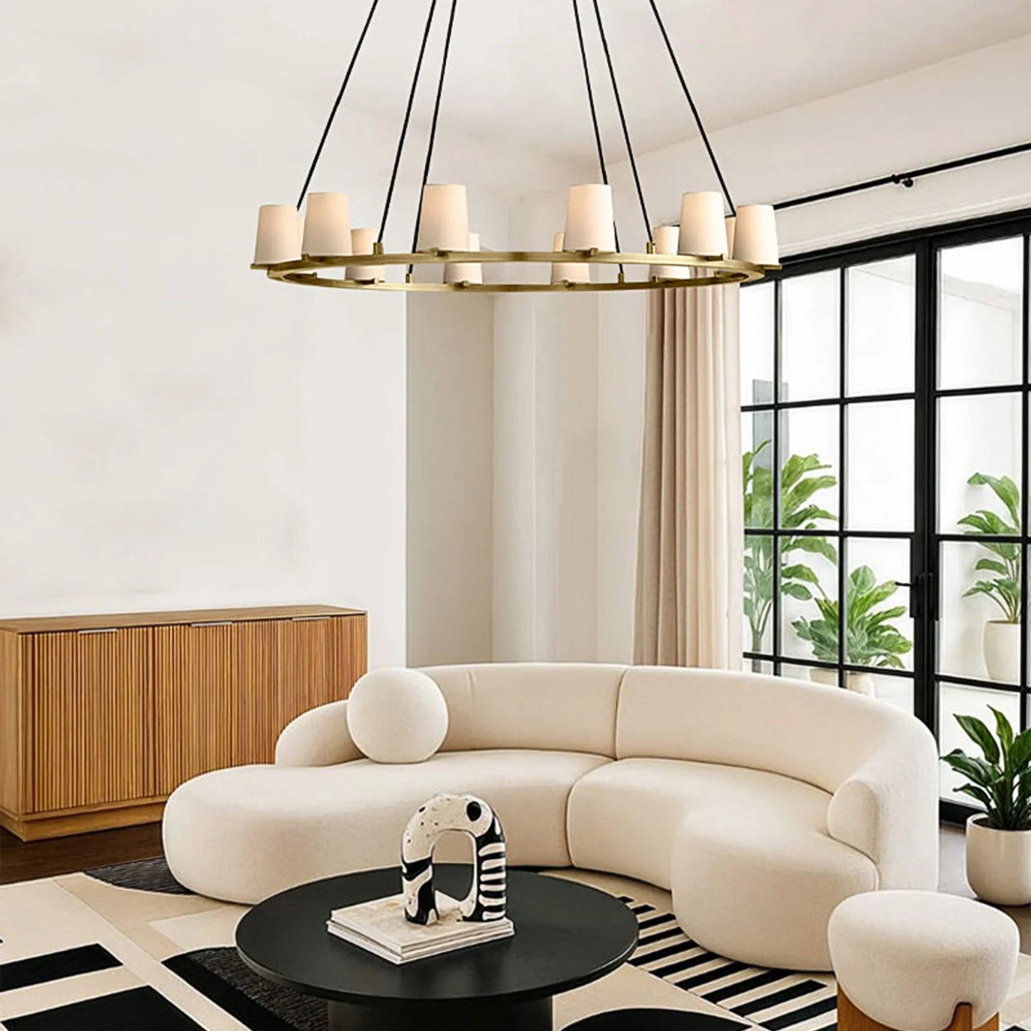 Pauilla Fabric Shade Round Chandelier 36" 48" 60″