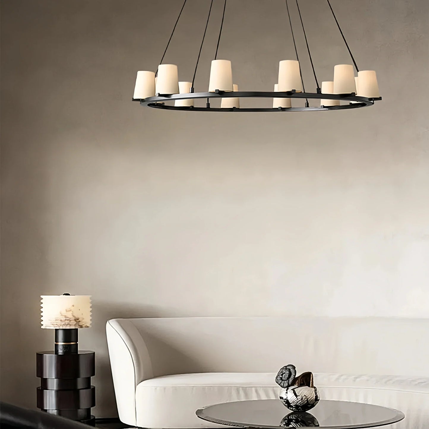 Pauilla Fabric Shade Round Chandelier 36" 48" 60″