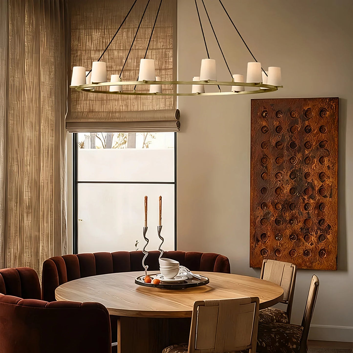 Pauilla Fabric Shade Round Chandelier 36" 48" 60″