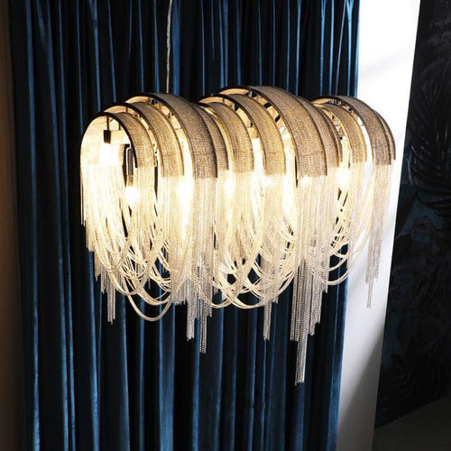 Alana Aluminum Chain Tassel Long Branch Chandelier Light 35"