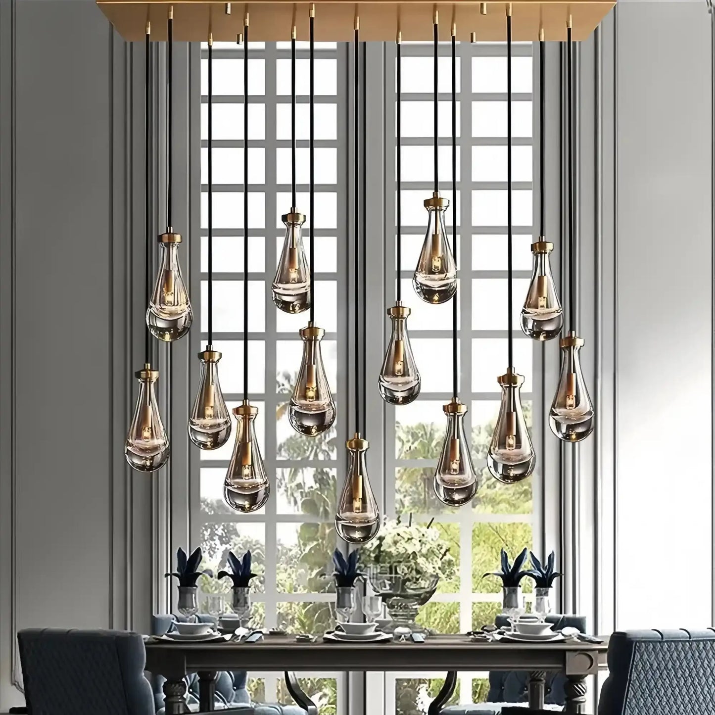 Raindrop Glass Linear Chandelier 54'' 72''