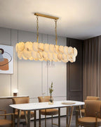 Rectangular Alabaster Chandelier Dia 100/120 with Round Shell Piece String Ceiling for Dining room