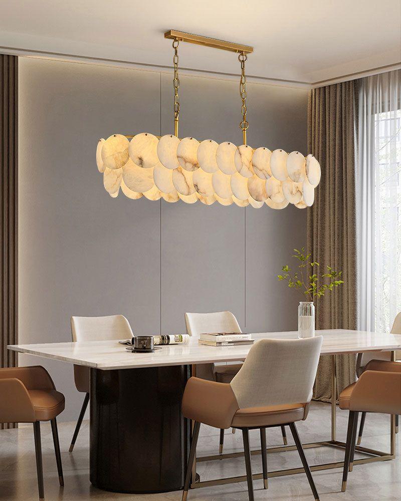 Rectangular Alabaster Chandelier Dia 100/120 with Round Shell Piece String Ceiling for Dining room