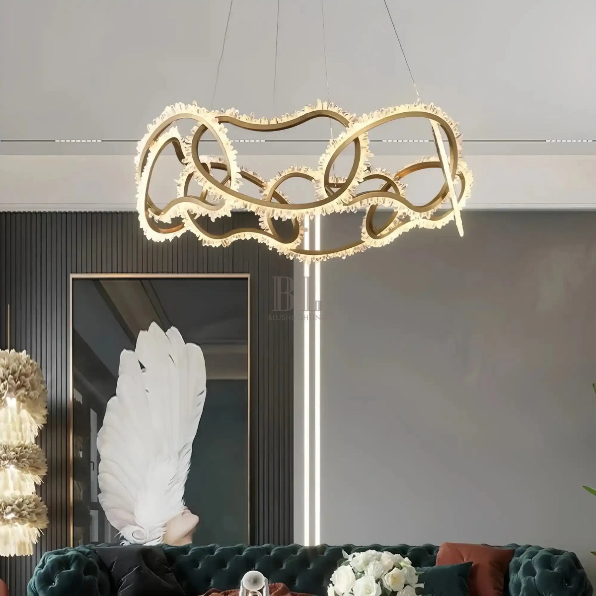 Rose Rock Crystal Multi-ring Chandelier Modern Chandelier Restaurant