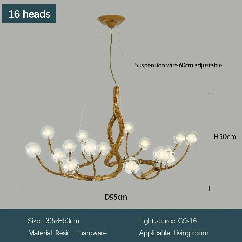 Rustic Farmhouse Branch Chandelier with Glass Orbs