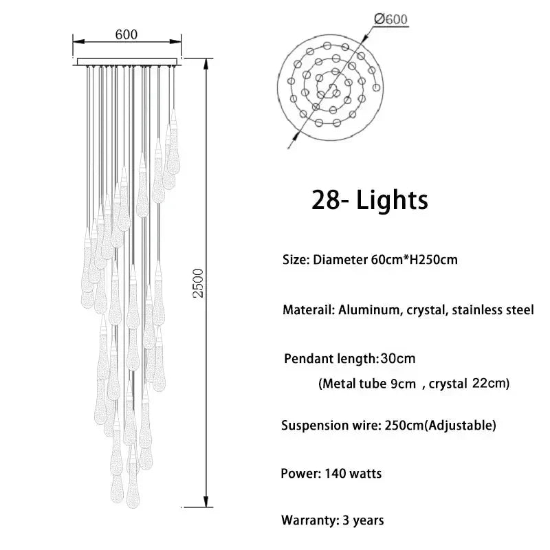 Spiral Raindrop Staircase Ceiling Lighting