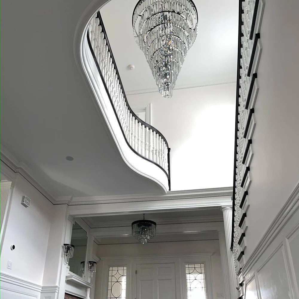 Spiral Tiered Crystal Chandelier in Black Finish