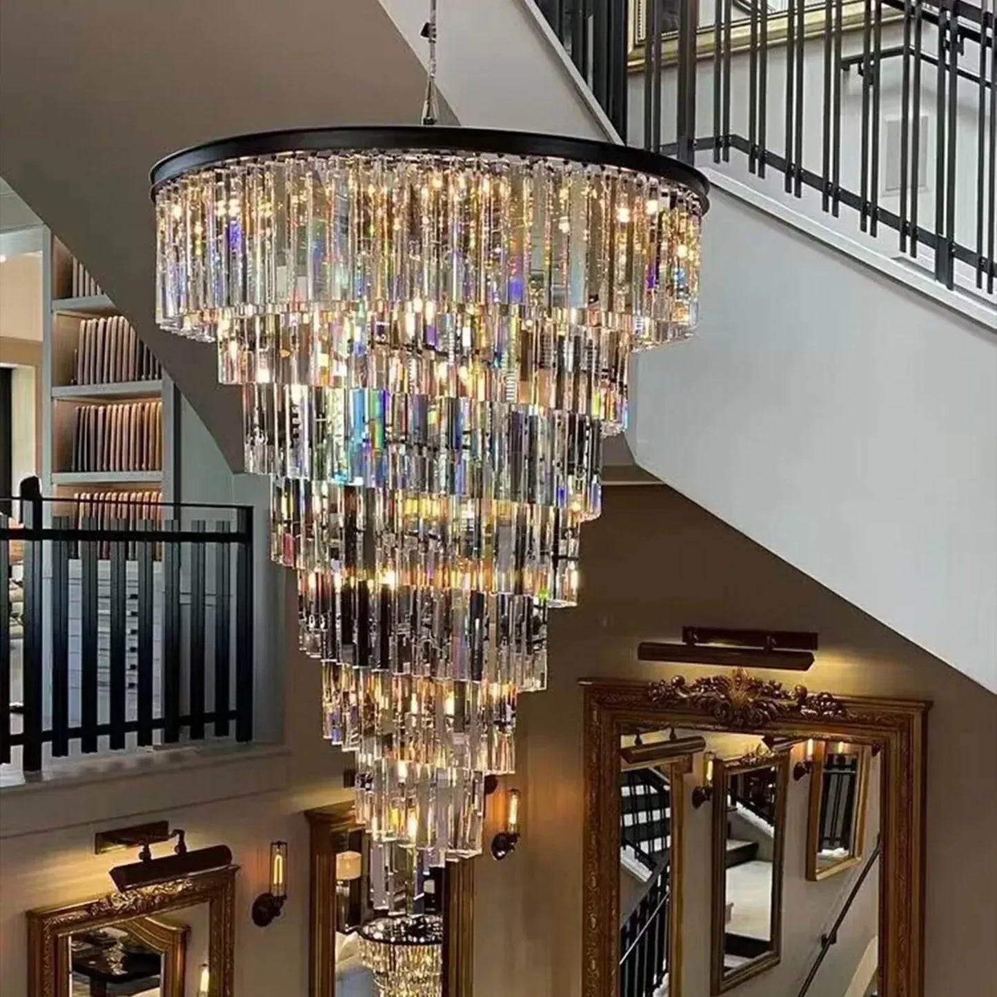 Spiral Tiered Crystal Chandelier in Black Finish