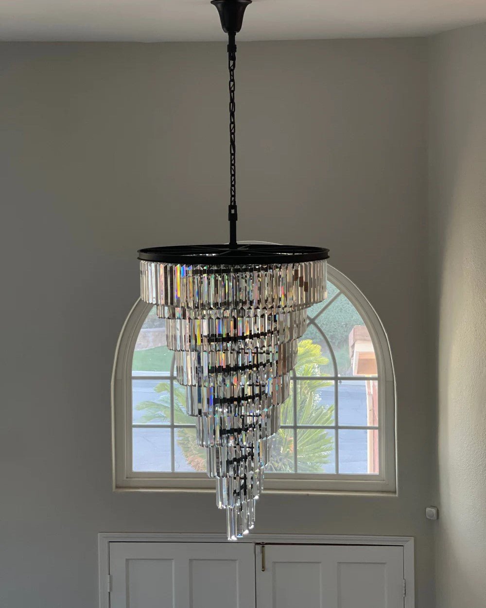 Spiral Tiered Crystal Chandelier in Black Finish