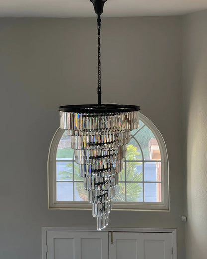 Spiral Tiered Crystal Chandelier in Black Finish
