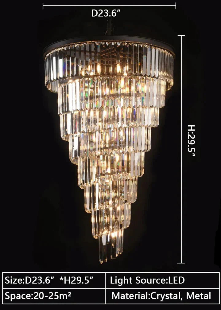 Spiral Tiered Crystal Chandelier in Black Finish