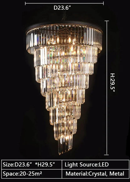 Spiral Tiered Crystal Chandelier in Black Finish