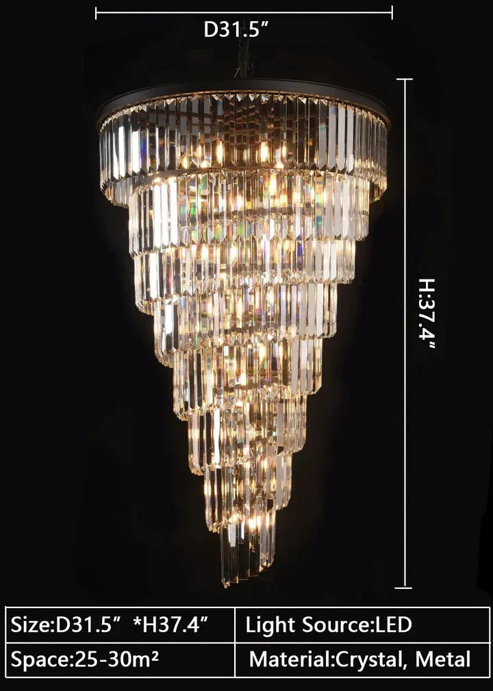 Spiral Tiered Crystal Chandelier in Black Finish