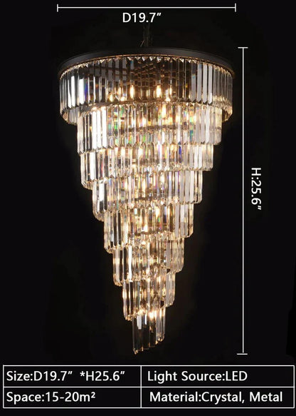 Spiral Tiered Crystal Chandelier in Black Finish