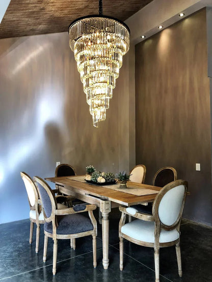 Spiral Tiered Crystal Chandelier in Black Finish