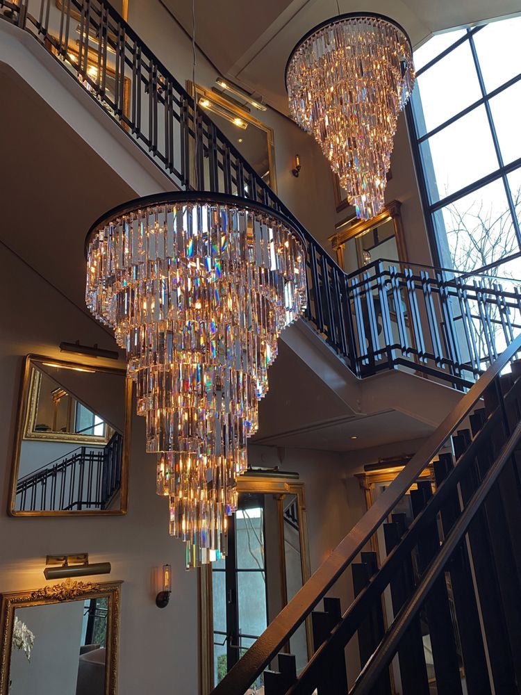 Spiral Tiered Crystal Chandelier in Black Finish