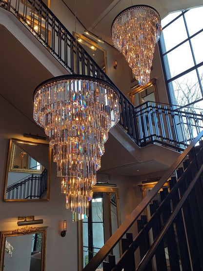 Spiral Tiered Crystal Chandelier in Black Finish