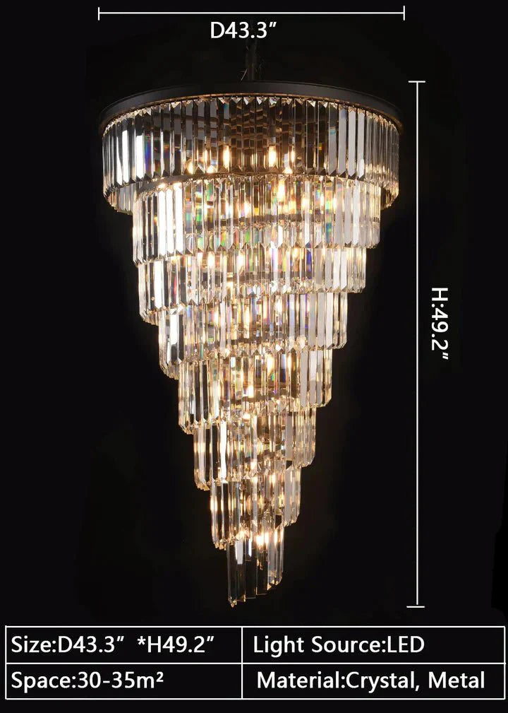 Spiral Tiered Crystal Chandelier in Black Finish