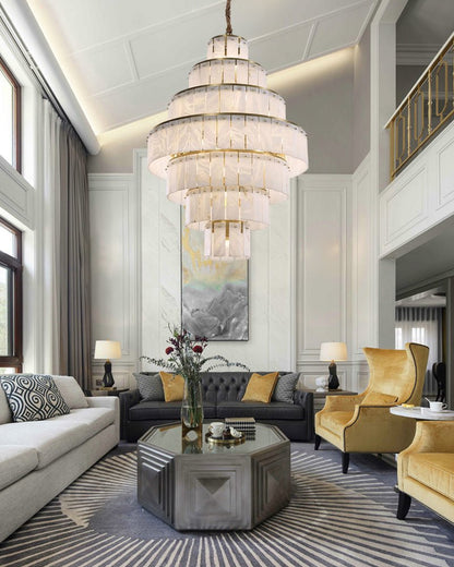 Stairwell Luxury Modern LED High Ceiling Large Alabaster Chandelier
