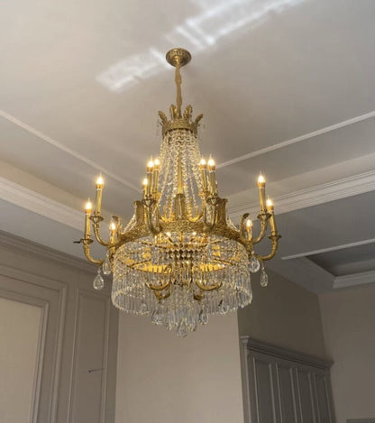 Stunning Oversized Luxury Golden Metal Candle Crystal Tassel Chandelier