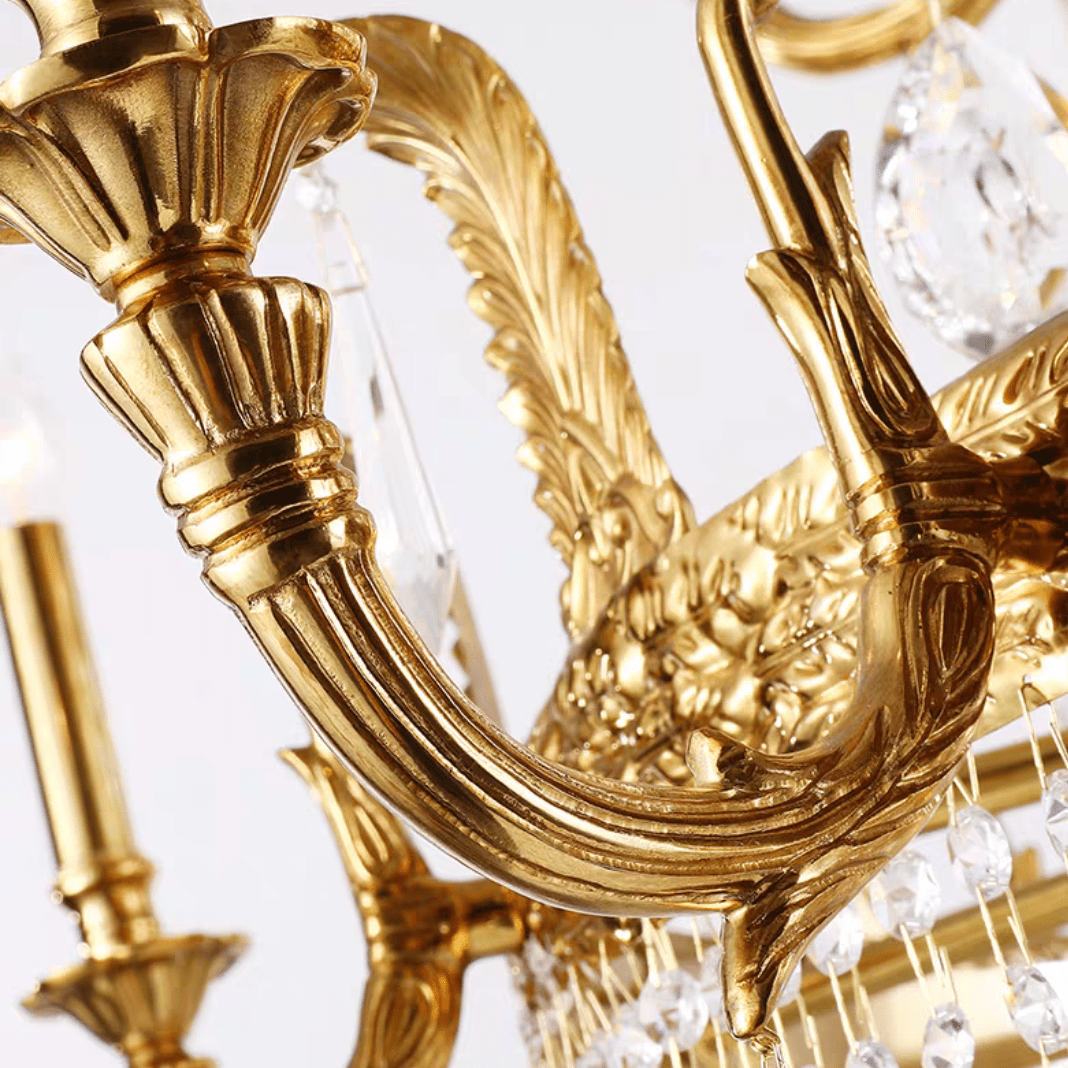 Stunning Oversized Luxury Golden Metal Candle Crystal Tassel Chandelier