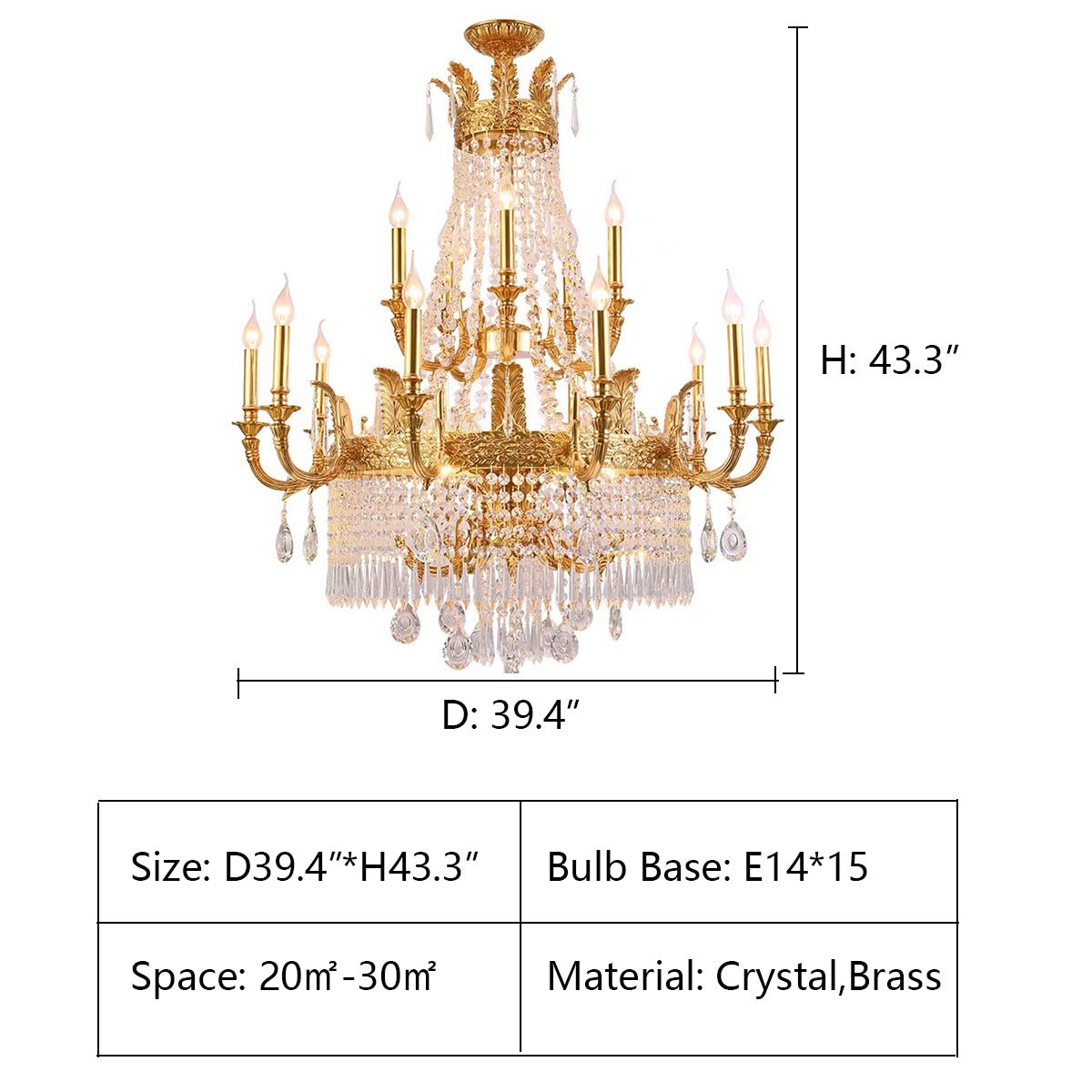 Stunning Oversized Luxury Golden Metal Candle Crystal Tassel Chandelier