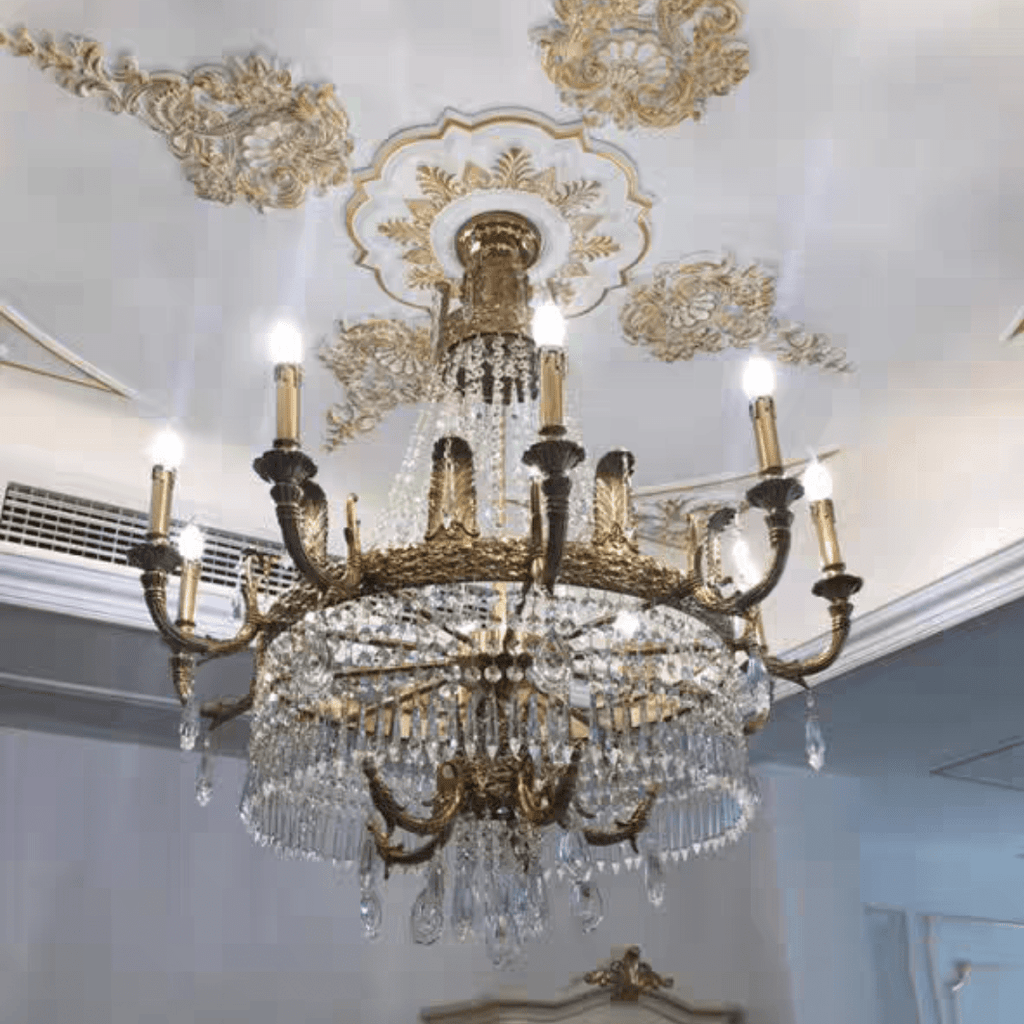 Stunning Oversized Luxury Golden Metal Candle Crystal Tassel Chandelier