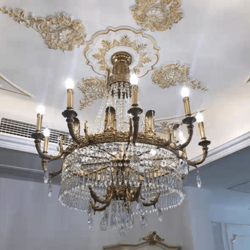 Stunning Oversized Luxury Golden Metal Candle Crystal Tassel Chandelier