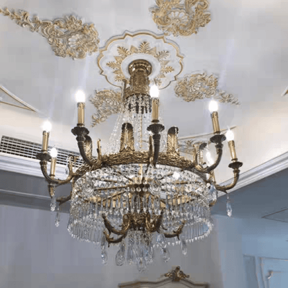 Stunning Oversized Luxury Golden Metal Candle Crystal Tassel Chandelier