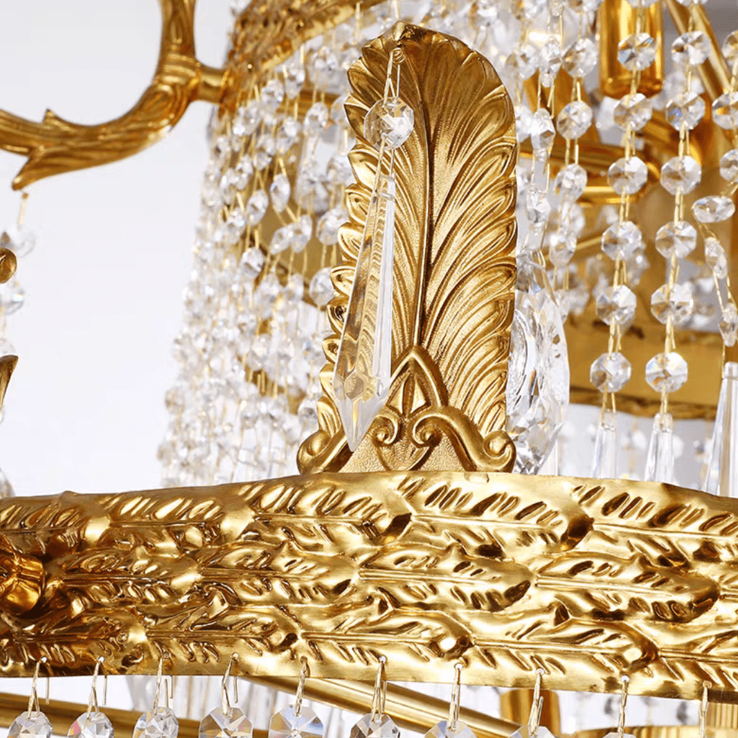 Stunning Oversized Luxury Golden Metal Candle Crystal Tassel Chandelier