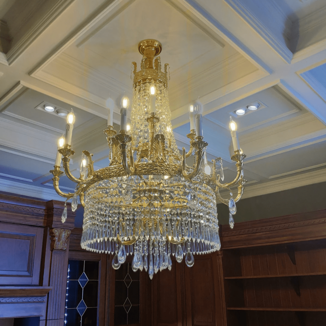 Stunning Oversized Luxury Golden Metal Candle Crystal Tassel Chandelier