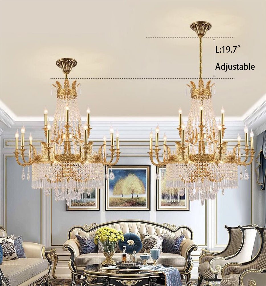 Stunning Oversized Luxury Golden Metal Candle Crystal Tassel Chandelier