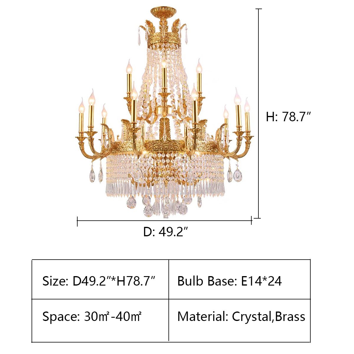 Stunning Oversized Luxury Golden Metal Candle Crystal Tassel Chandelier
