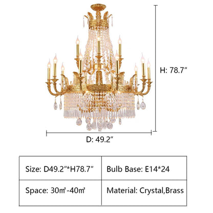 Stunning Oversized Luxury Golden Metal Candle Crystal Tassel Chandelier