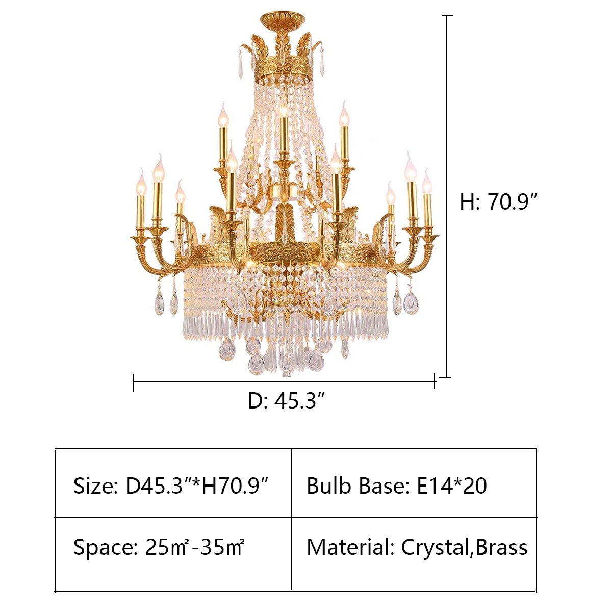 Stunning Oversized Luxury Golden Metal Candle Crystal Tassel Chandelier