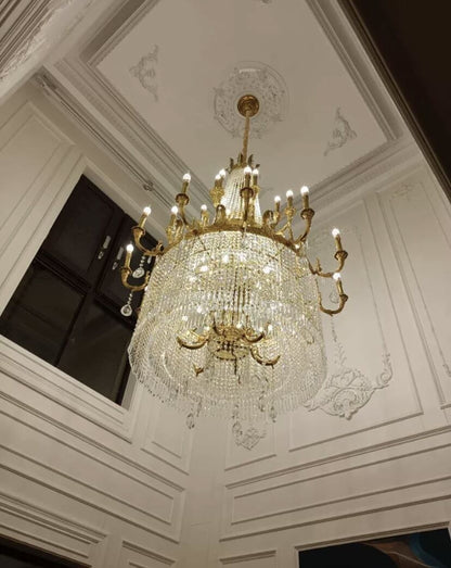 Stunning Oversized Luxury Golden Metal Candle Crystal Tassel Chandelier