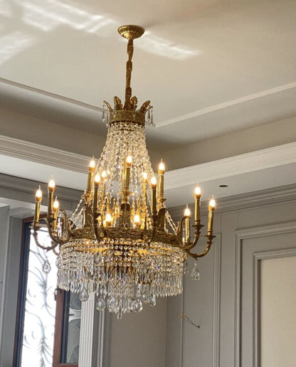 Stunning Oversized Luxury Golden Metal Candle Crystal Tassel Chandelier