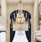 Stunning Oversized Luxury Golden Metal Candle Crystal Tassel Chandelier