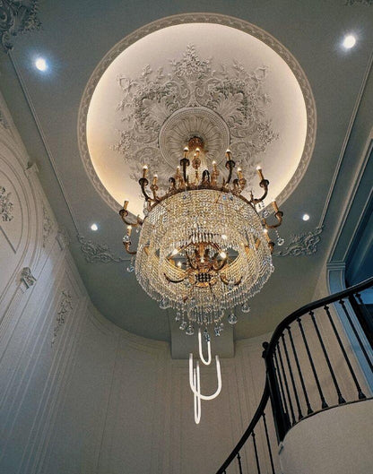 Stunning Oversized Luxury Golden Metal Candle Crystal Tassel Chandelier