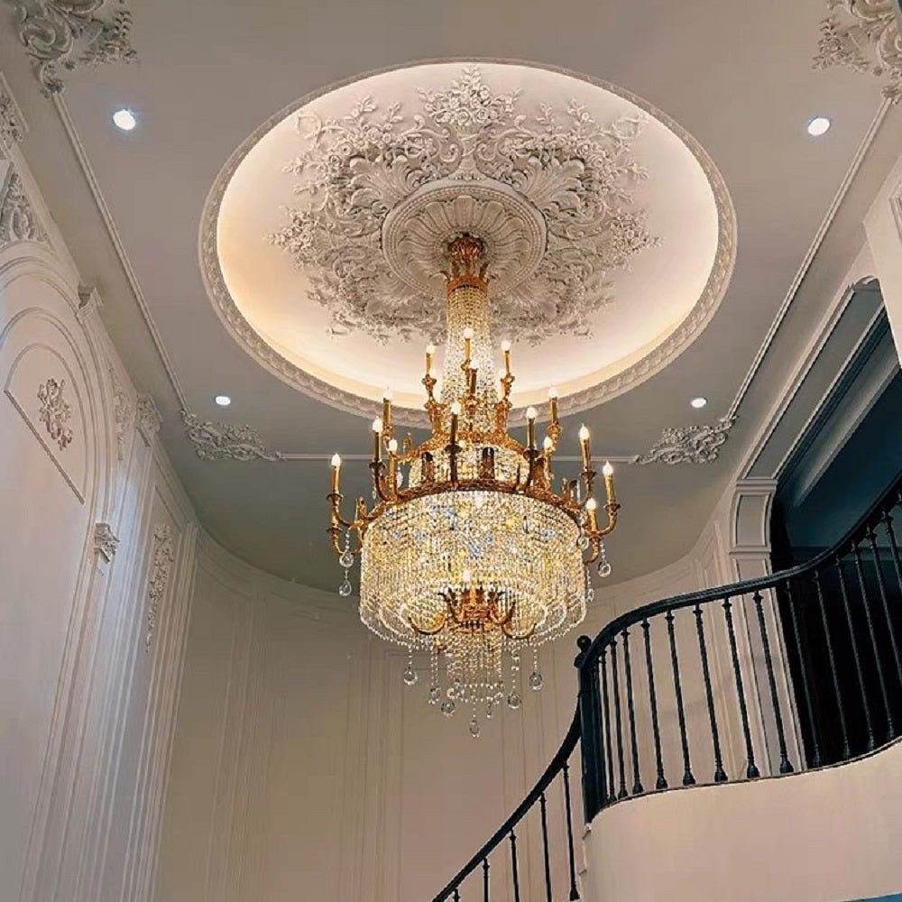 Stunning Oversized Luxury Golden Metal Candle Crystal Tassel Chandelier