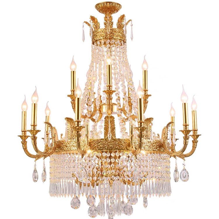 Stunning Oversized Luxury Golden Metal Candle Crystal Tassel Chandelier