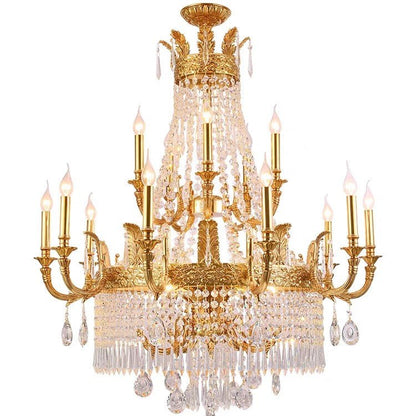 Stunning Oversized Luxury Golden Metal Candle Crystal Tassel Chandelier