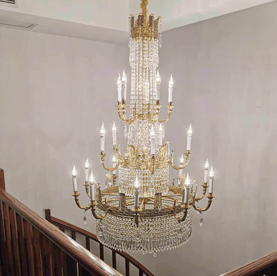 Stunning Oversized Luxury Golden Metal Candle Crystal Tassel Chandelier