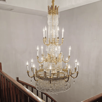 Stunning Oversized Luxury Golden Metal Candle Crystal Tassel Chandelier