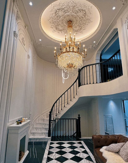 Stunning Oversized Luxury Golden Metal Candle Crystal Tassel Chandelier