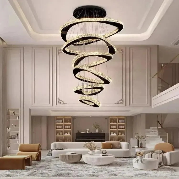 Twisted Ring Led Light Chandelier for High Ceiling