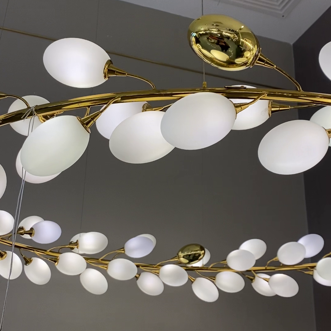 Creative Art Grape Chandelier Pure White Nordic Ring and Linear Design for Living Room or Dining Room
