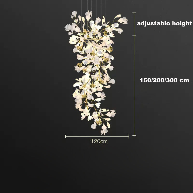 24 Light Gold Chandelier, Luxury Ginkgo Branch Chandelier for Staircase